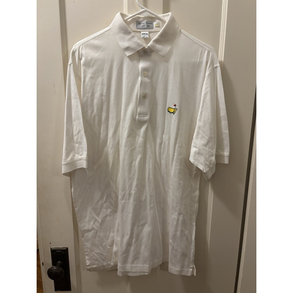 Vintage Masters Polo Shirt Mens Size L White Slazenger Augusta Golf Shop 90s